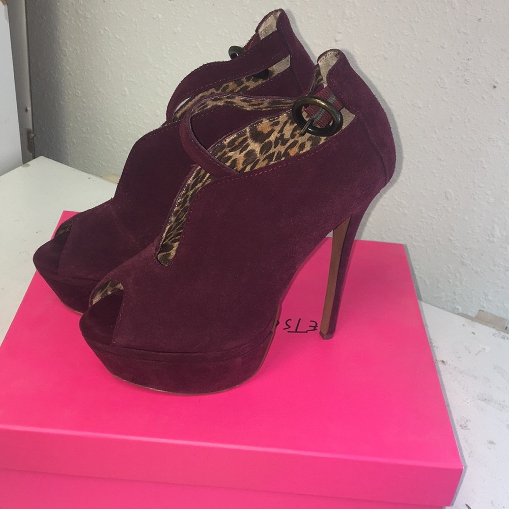 Burgundy colored high heels